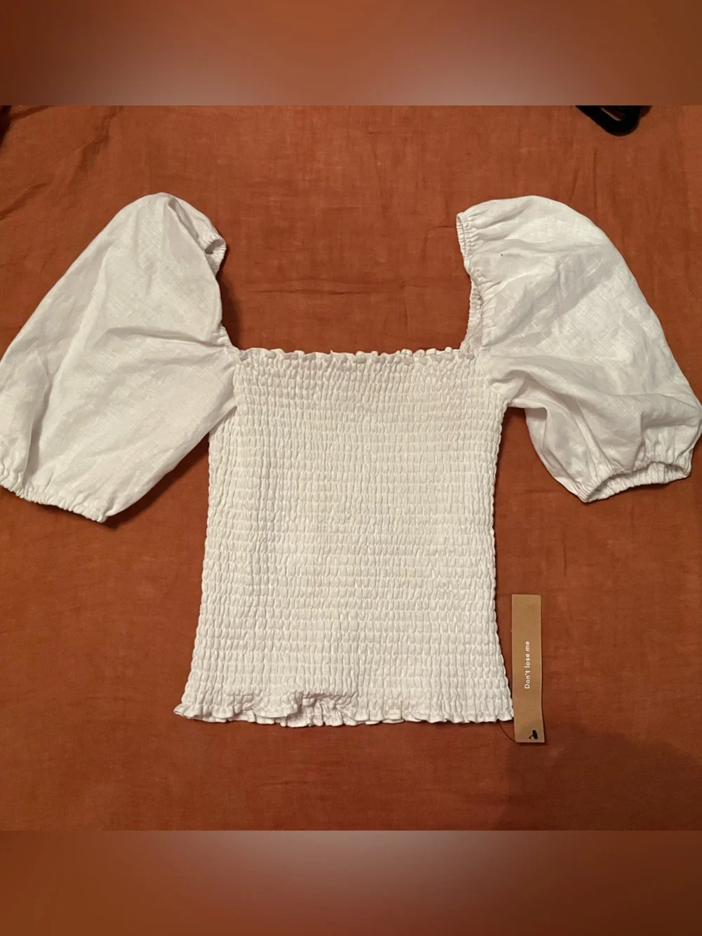 Reformation White Smocked Crop Top with Puff Detail